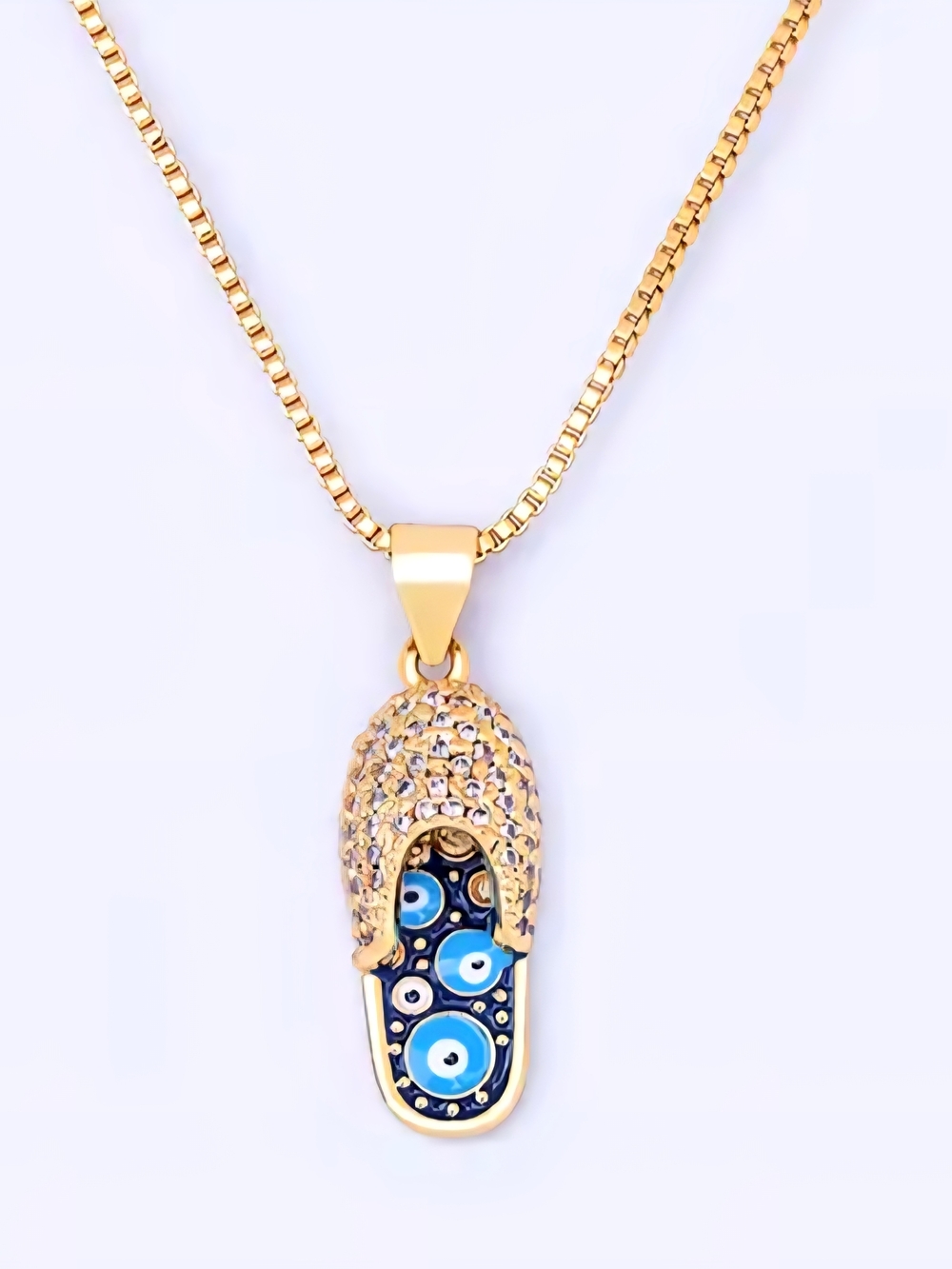 🔥CZ Gold Plated Enamel Blue Evil Eye Flip Flop Pendant Chain Link Necklace